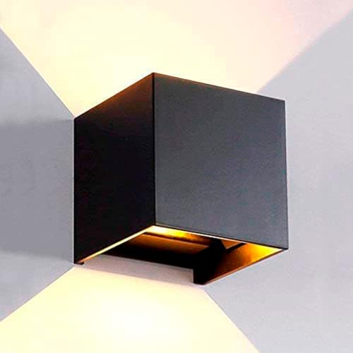 M Ledme - Aplique de parede preto exterior / interior LED 6 W, 3000 k branco quente, feixe de luz ajustável, IP54 impermeável, iluminação ideal para exterior, jardim, terraço, pátio, LM6182