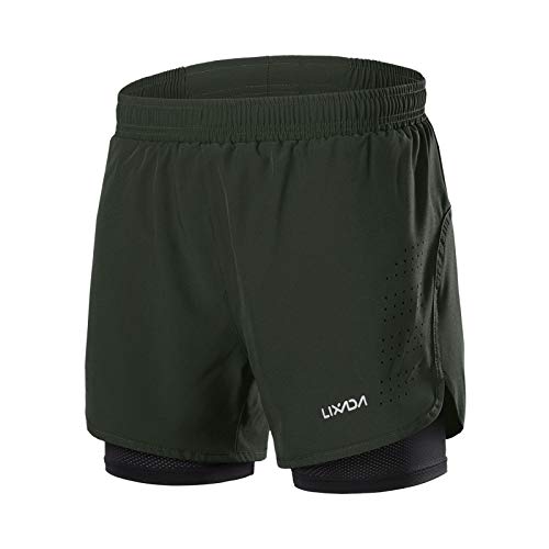 Lixada, Calções de atletismo para homem, 2 em 1, respiráveis, secagem rápida, para fitness, maratona