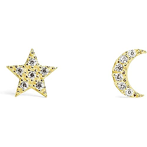 SINGULARU - Brincos Moon & Star - Brincos em prata de lei 925 com acabamento em ouro de 18 Kt, ouro rosa de 18 Kt ou ródio - brincos fecho porca de pressão - jóias para mulher