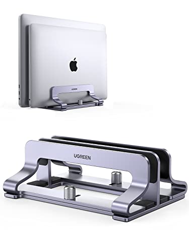 UGREEN Suporte vertical ajustável para portátil com 2 ranhuras, elevador portátil stand de mesa compatível com MacBook Pro/Air, Matebook, HP, iPad, tablet e outros cinzentos