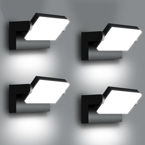 LEDMO 4 peças 60 W LED apliques parede interior exterior 360 ° lâmpada de parede rotativa 6000 k branco frio focos LED exterior impermeável IP65 preto 5000 LM