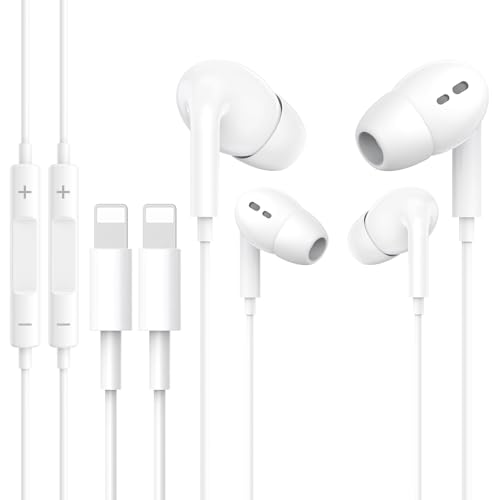 2 Pack auriculares para iPhone [certificados M-FI] auriculares internos com microfone e controlo de volume, auriculares compatíveis com 14 Plus Pro Max/13/13 Pro Max/12/12 Pro/11/SE/XR/X/XS Max/88 7