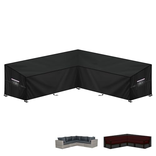 LAMUNI Capa de sofá exterior em L capa para sofá de canto, 420D Oxford capa para móveis de jardim em forma de L, capa para sofá, canto e jardim impermeável, capa de sofá de exterior, 235 x 235 x 100 x