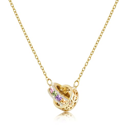 Linawe Colar com pingente de pedras preciosas para mulher, atraente conjunto de jóias, corrente de aço inoxidável com pedra natal e cristal, disponível em ouro, ouro rosa e prata