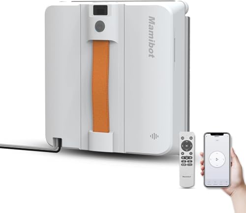 Mamibot W120-DP robot limpa-vidros com função de pulverização, planeamento inteligente de viagem, controlo remoto e app para limpeza de cristais, branco-cinzento