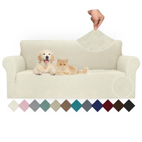 Ystyle Capa para sofá de 3 lugares ajustável, capas para sofá elástico, capa de sofá anti-gatos cães, sofá cover com apoios de braços, Jacquard capas cobertura sofá antiderrapante lavável, bege