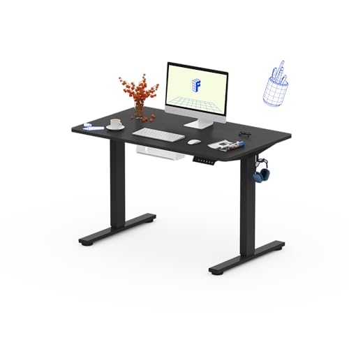 FLEXISPOT QE Pro Mesa Elevável Elétrica 100 x 60 cm, mesa levantável com 2 ganchos e organizador de cabos, 4 funções de memória, Standing Desk para escritório, casa e telefone, preto
