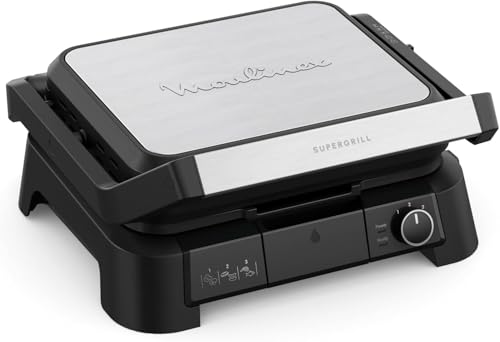 Moulinex SuperGrill 3 em 1, grelha de contacto, ferro e paninis, interior/exterior, 2000 W, termostato regulável, 3 alturas, placas antiaderentes, modelo GI510DF0