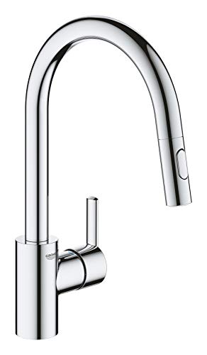 GROHE Feel Quickfix, torneira de cozinha (cano alto removível, forma em C, menor consumo de água, sistema de instalação rápida), crómio, 31486001
