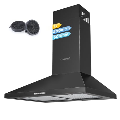 COMFEE ' PYRA17B-60 Extrator de 60 cm, exaustor preto com LED, sistema de recirculação e canalização e filtros de carvão