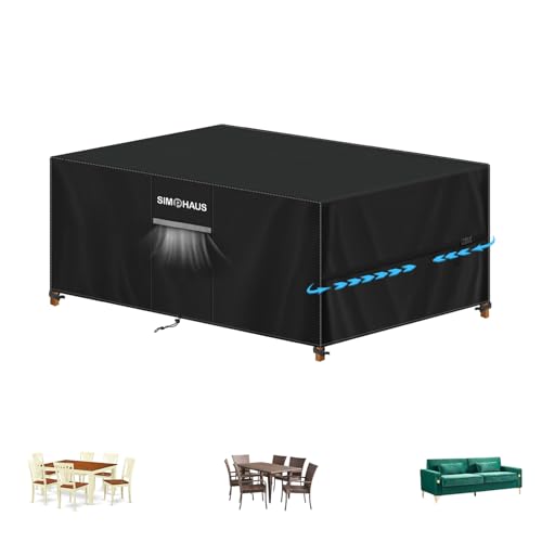 SIMPHAUS Capa mesa exterior impermeável capa para móveis de jardim exterior, tecido Oxford 420D, cobertura para móveis de exterior com saídas de ar, capa de mesa e cadeiras exterior retangular, 140 x