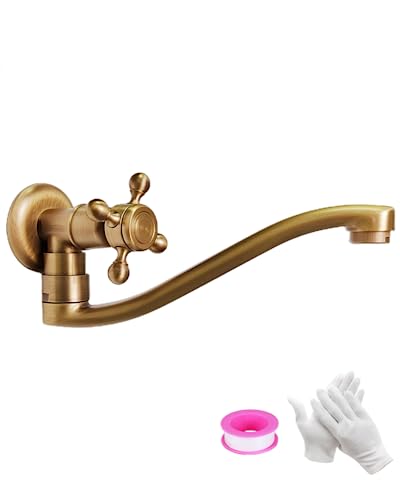 KOPYFANTAP Torneira de latão antigo, torneira de parede jardim exterior, rotação 180° torneira de água fria para casa de banho piscina esfregona, L-0601 (bronze)