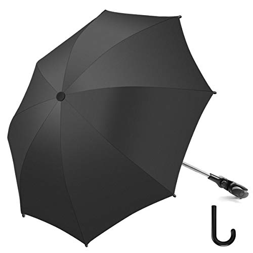 RIOGOO Guarda-sol sombrinha sombrinha universal 50+ UV guarda-sol de proteção solar para bebés e bebés com alça de guarda-chuva para carrinho, carrinho de passeio, carrinho de passeio e Buggy-Black,