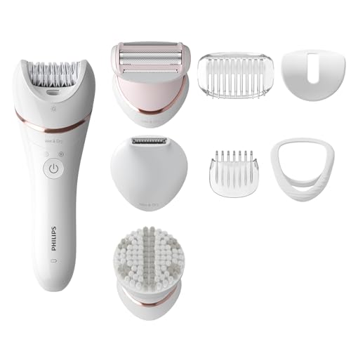 Philips Depiladora mulher série 8000, 8 em 1, para corpo, rosto, pés e biquíni, uso seco ou húmido, pele macia em casa, cabeça cerâmica, BRE735/00, branco