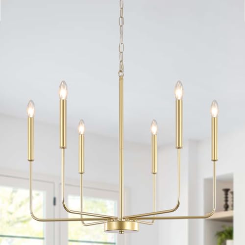 ASHUAQI Candeeiros de teto para salão, 6 luzes candeeiros de lustre dourado, E14 candeeiro suspenso velas clássicas modernas, candeeiro vintage industrial para quarto, cozinha, sala de jantar,