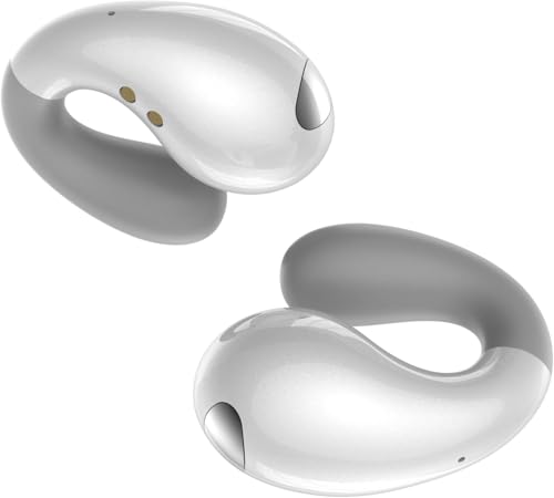 EUQQ Auriculares de condução óssea branco, auriculares sem fios desportivos com Bluetooth 5.3 e som envolvente, capacetes sem fios bluetooth desporto com design ergonómico para corrida e ginásio