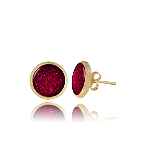 Pendientes Aretes Lujo Pequeño; Joyería para Mujer (Estilo 22 - Redondo Brillo Borgoña Oro)