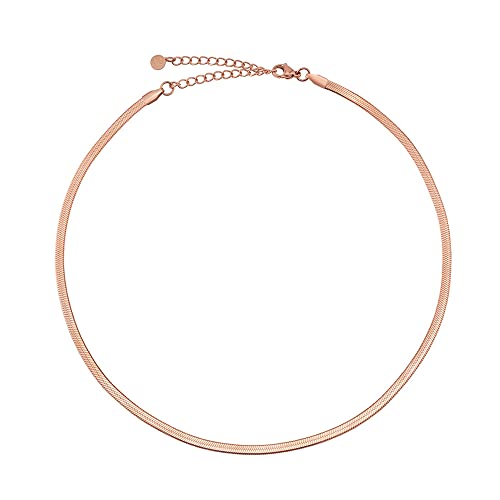 GD GOOD.designs Corrente de cobra para mulher - colar plano sem pingente em prata, ouro, corrente de cobra de ouro rosa I (3 cm de largura) de aço inoxidável resistente à água