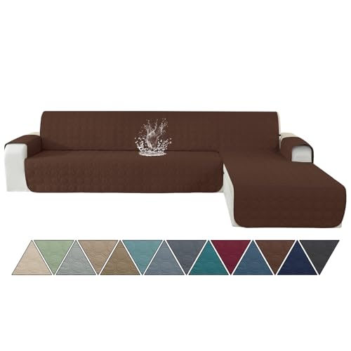 Ystyle Capas para sofá Chaise Longue 2 lugares impermeável, capas sofá Chaise longo esquerdo/direita universal reversível, cobertura sofá Chaise long anti-gatos lavável, café