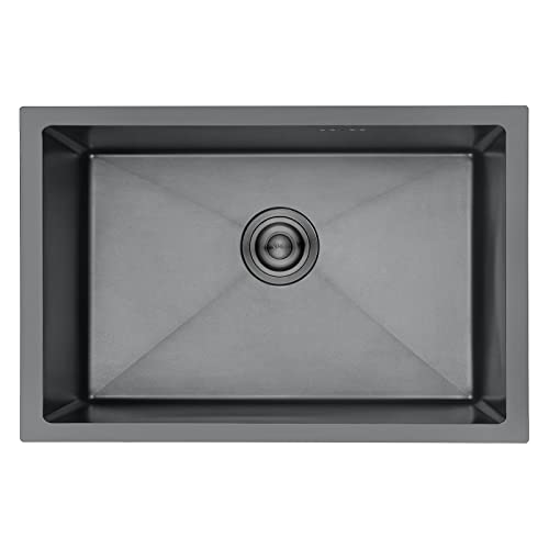 Ibergrif M87044B Lava-louça cozinha 70 x 44 cm, lava-louça sob bancada ou sobre bancada com filtro de drenagem, aço inoxidável, preto
