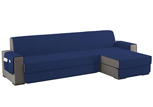 sevi's Capa sofá Chaise Longo 300 cm esquerdo/direito universal reversível, impermeável, protetor sofá 4 lugares Chaise Longo com braços, cor azul