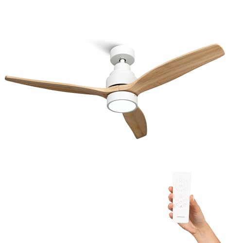 Mellerware - Ventoinha de teto com controlo remoto Brizy Bright | 30 W | 6 velocidades | ultra silenciosa, 3 pás de 132 de diâmetro, função verão e inverno, temporizador | LED | Lightwood