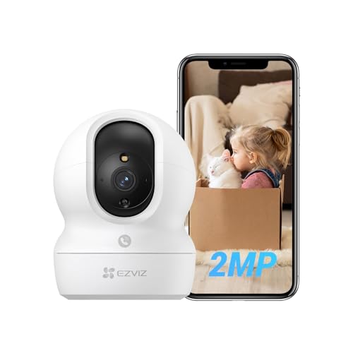 EZVIZ Câmara de vigilância interior com rastreamento automático, câmara IP domicílio WiFi 360° para bebé com visão noturna cor, detecção humana, 1080P, chamada bidirecional, suporta 512 GB, CP1 2 MP