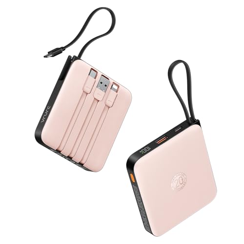 VRURC Carregador portátil com cabo integrado, banco de energia de carregamento rápido de 10000 mAh, ecrã LED, 22,5 W/PD20 W USB C pacote de bateria para iPhone 15 14 13 Samsung Galaxy S23 S22 Google