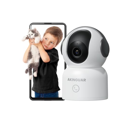 AKINGUAR Câmara IP Wi-Fi interior 2 K (3 MP) 355° câmara de vigilância Wi-Fi interior com áudio bidirecional, visão noturna, deteção de movimento, rastreamento automático, compatível com Alexa, preto