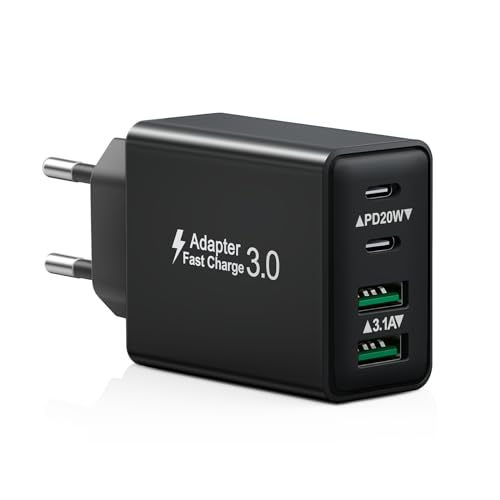 Carregador USB C, 40 W carregador iPhone carregamento rápido USBC tomada múltipla 4 portas PD+QC rápido parede adaptador tipo C para iPhone 16 15 14 13 11 Pro MAX Plus, iPad, amsung S24 S23 Carga
