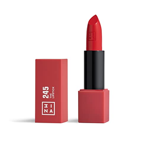 3INA MAKEUP - The Lipstick 245 - rosa vermelho - batom rosa vermelho cremoso - barra de lábios mate com vitamina E e manteiga de karité de alta pigmentação com cheiro de baunilha - Vegan - Cruelty