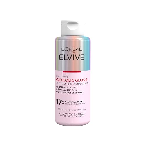 Elvive Glycolic Gloss, tratamento de laminado com ácido glicólico e brilho complex para efeito espelho, reparação de cabelo poroso e seco, 200 ml