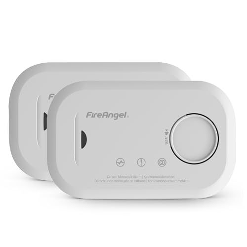 FireAngel 2 detetores de monóxido de carbono com sensor de 10 anos de duração e pilhas AA – alarme de CO portátil - FA6813
