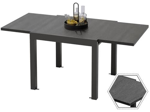 Devoko Mesa de jardim extensível em alumínio, resistente às intempéries, 80 - 160 x 80 x 75 cm, proteção UV e fácil de limpar, sala de jantar exterior para 4-6 comentários, terraço/jardim, cinzento