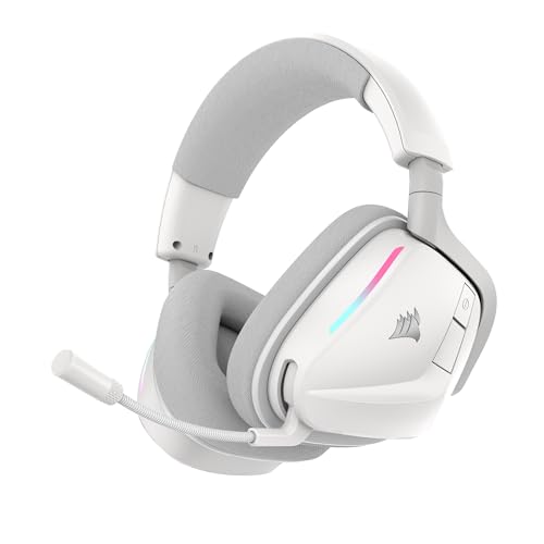 Corsair Void v2 Auriculares sem fios para jogos com Bluetooth para PC, PS5, PS4, Switch e telemóvel, Dolby Atmos, bateria de 70 horas, sem fios de banda dupla, carregamento rápido, branco