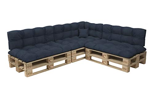 POKAR Conjunto de almofadas adaptadas 8 peças para europaleses: 3 assento 120 x 80 cm + 3 x encosto 120 x 40 cm + 1 x 60 x 40 cm lateral 1 almofada decorativa 40 x 40 cm, para sofá de paletes, sem