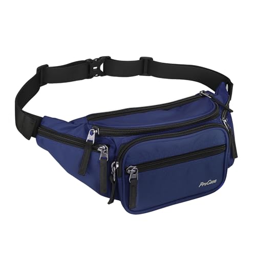 ProCase Bolsa de cintura preta para homem e mulher, mala de cintura desportiva ao ar livre com cinto regulável e fivela rápida para viagens, caminhadas, corrida, treino