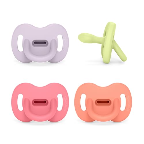 Suavinex, Embalagem de 4 chupetas de silicone para bebés de 6 a 18 meses, com cetina fisiológica SX Pro, super branco e flexível, ideal para dormir, respeita o desenvolvimento bucodental, rosa, verde