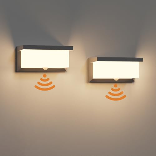 Klighten 2 peças candeeiro de parede LED para exteriores com sensor de movimento, 3000 K, IP65 Applique, luz de parede de alumínio adequada para interiores, exteriores, pátio e muito mais.