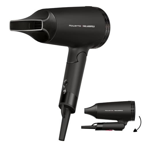 Rowenta x Karl Lagerfeld Express Style - Secador de cabelo tecnologia, economia de energia, alta eficiência, concentrador, secagem fácil, golpe ar frio, alça dobrável, voltagem dupla, CV184L