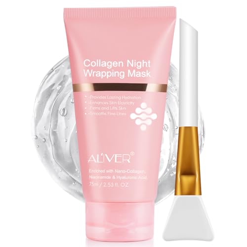 Máscara facial de colagénio à noite, máscara de colagénio, máscara facial de colagénio para enrolar durante a noite - hidratação profunda, reduz as rugas e melhora a elasticidade da pele (75 ml)
