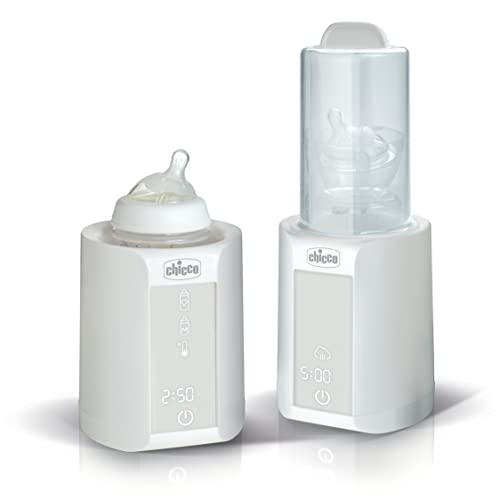 Chicco Aquece babetes e esterilizador, aquecedor de alimentos e biberões para bebés com 27 programas, aquece a temperatura ideal, com temporizador e descongelação, adequados pequenos - branco