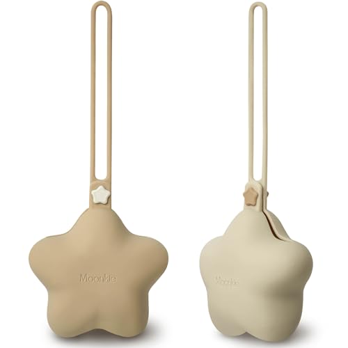 Moonkie Porta-chupetas para bebé, porta-chupetas de silicone para bebé, conjunto de 2, porta-chupetas sem BPA, caixa de chupeta, capas para chupetas (café claro/areia amarela)