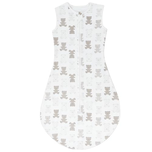 TOGOU2S Saco de dormir bebé verão, 0,5 TOG saco de dormir unissexo para bebé, crianças de 0 a 6 meses, 100% algodão respirável, saco bebé 65 cm, padrão de urso
