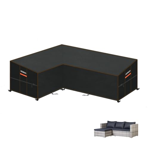 HEIMUNI Capa para móveis de jardim em forma de L, capa para sofá exterior impermeável com saída de ar, capa para sofá, canto e jardim capa para sofá exterior resistente ao desgaste, 150 x 215 x 80/65