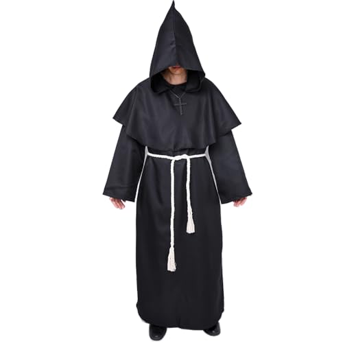 Myir JUN Fato de monge padre túnica medieval renascimento fato com cruz para Halloween carnaval
