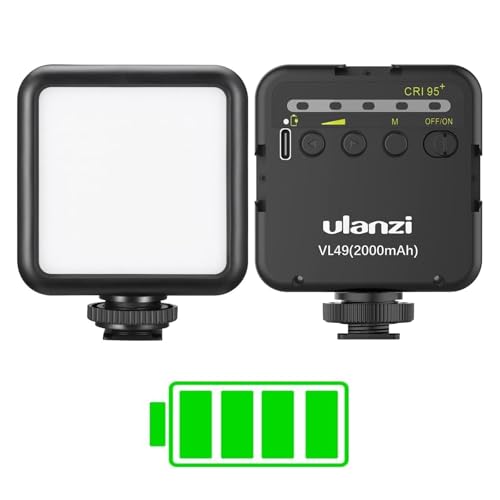 ULANZI VL49 Luz de vídeo LED 5500 K, luz de preenchimento bicolor, luz de câmara, mini luz fotográfica portátil para câmaras de vídeo DSLR, bateria incorporada de 2000 mAh