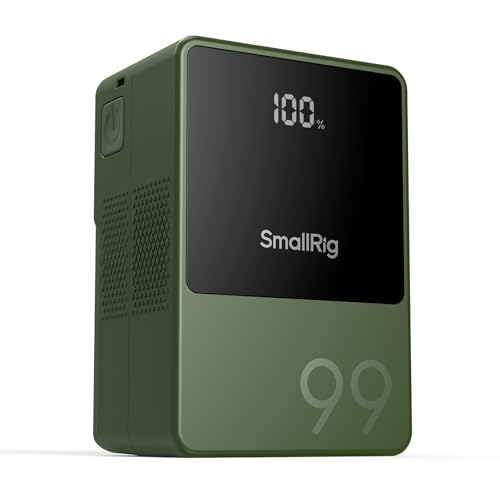 SMALLRIG Bateria V Mount VB99, 99 Wh/6800 mAh, com carregamento rápido PD USB-C de 100 W, com D-Tap, USB-A, porta CC dupla, ecrã OLED, para câmara, câmara de vídeo, monitor, luz de vídeo, Verde - 4