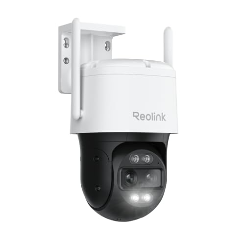 Reolink 4K PTZ Câmara de vigilância WiFi exterior com lente dupla, visão de 360°, rastreamento automático, deteção de pessoas/veículos/animais, zoom 6X, visão noturna colorida, TrackMix WiFi