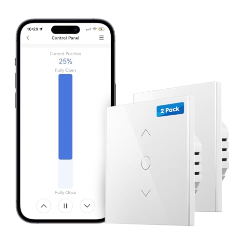 Meross Interruptor de persianas WiFi, interruptor inteligente de cortina LED, compatível com Alexa e Google Assistant, controlo por percentagem, 2,4 GHz, 2 peças (precisa de cabo neutro)